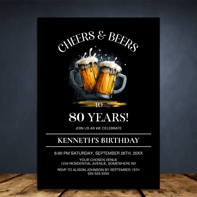 Cheers and Beers 80th Birthday Party Invitation (Creator Uploaded)