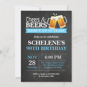 Cheers and Beers 90th Birthday Invitation Card