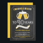 Cheers and Beers 90th Birthday Invitation Card<br><div class="desc">Cheers and Beers 90th Birthday Invitation Card with chalkboard background. 16th 18th 21st 30th 40th 50th 60th 70th 80th 90th 100th. Any Age. For further customisation,  please click the "Customise it" button and use our design tool to modify this template.</div>