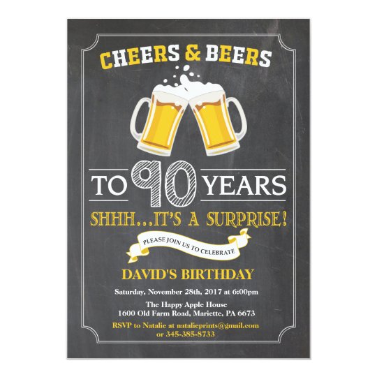 Cheers and Beers 90th Birthday Invitation Card