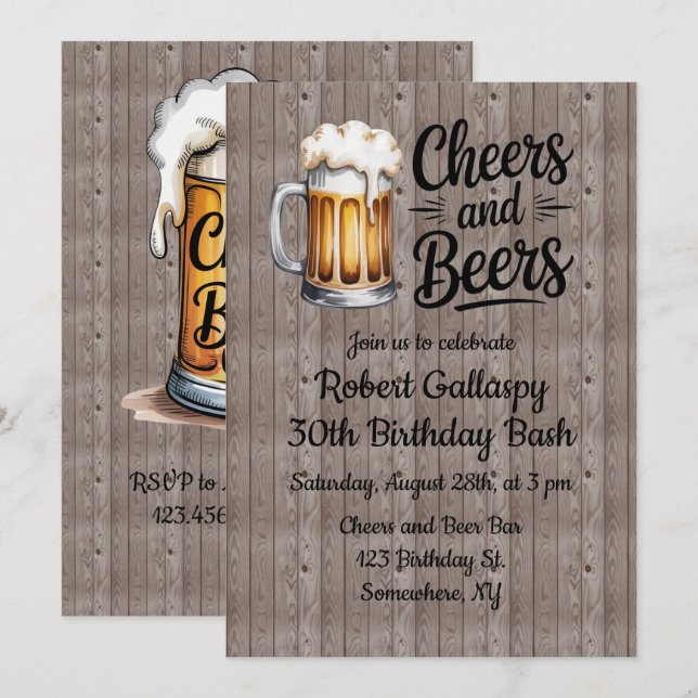 Cheers and Beers Adult Birthday Bash Invitation (Front/Back)