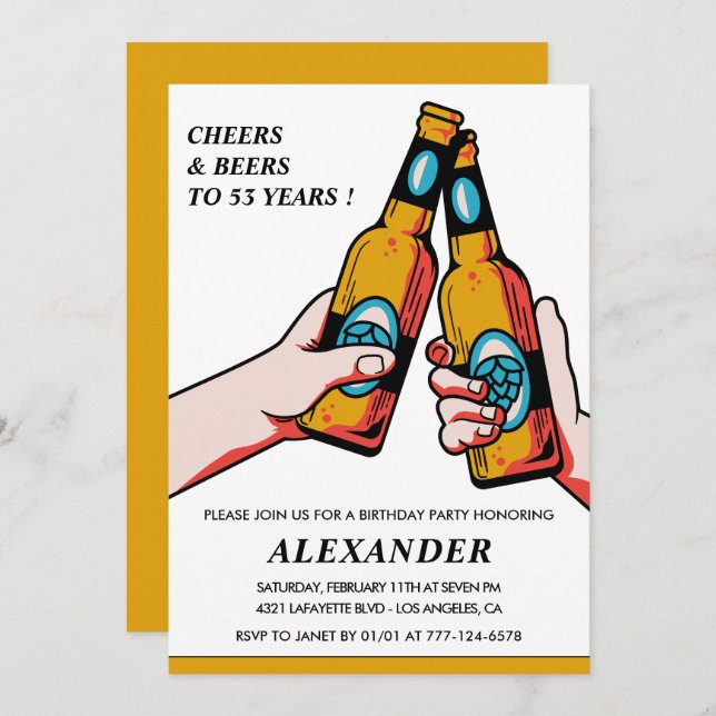 Cheers and Beers Adult Men 53rd birthday Invitation (Front/Back)