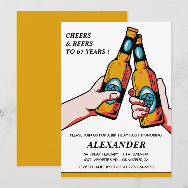 Cheers and Beers Adult Men 67th birthday Invitation (Front/Back)