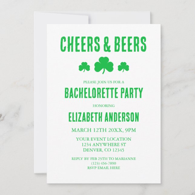 Cheers and Beers Bachelorette Party Invitation (Front)