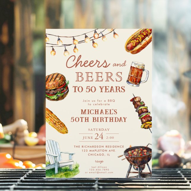 Cheers and Beers BBQ Barbeque Birthday party Invitation (Creator Uploaded)