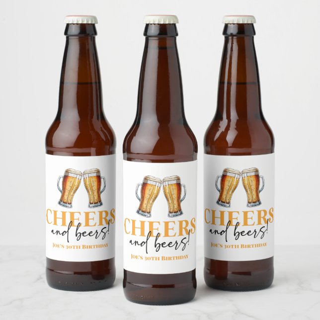 Cheers and Beers Beer Glass Birthday Party Bottle Label (Bottles)
