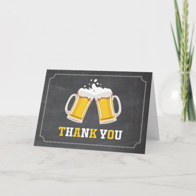 Cheers and Beers Beer Mug Chalkboard Thank You Card (Front)