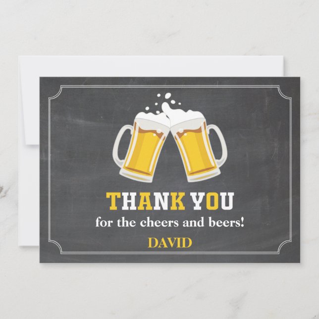 Cheers and Beers Beer Mug Chalkboard Thank You Card (Front)