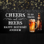 Cheers and Beers Birthday Banner<br><div class="desc">Rustic Black Chalkboard watercolor beer bottle and pint glass. Rustic Outdoor or bar birthday decore for him. Any age. Easy to personalized template. All text can be adjusted using the design option. Fun,  simple,  casual birthday invites for him.</div>