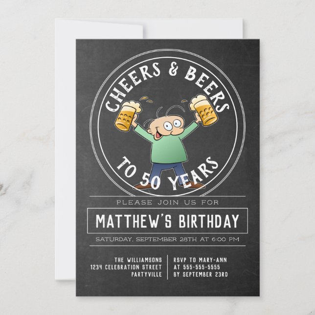 Cheers And Beers Birthday Party Black And White Invitation (Front)