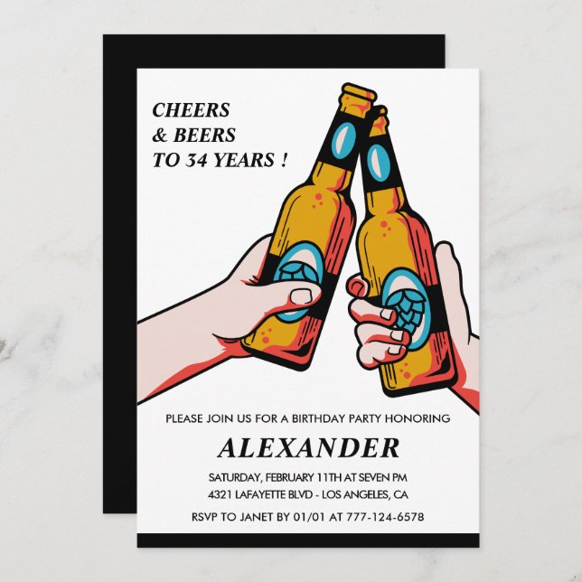 Cheers and Beers Black Rustic Men 32nd birthday Invitation (Front/Back)