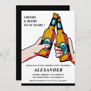 Cheers and Beers Black Rustic Men 44th birthday Invitation