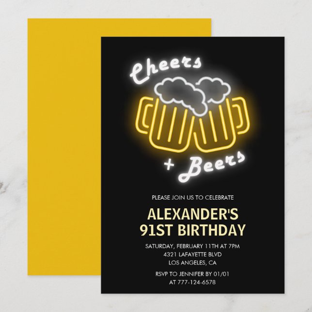 Cheers and Beers Chalkboard 91st birthday Invitation (Front/Back)