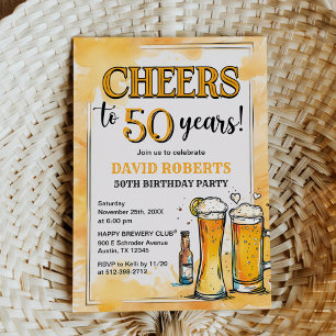 Cheers and Beers Glass Adult Birthday Invitation