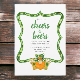 Cheers and Beers Green Leopard St Patrick’s Party Invitation