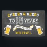 Cheers and Beers Happy 18th Birthday Banner<br><div class="desc">Cheers and Beers Happy 18th Birthday Banner. For further customisation,  please click the "Customise it" button and use our design tool to modify this template.</div>