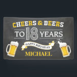Cheers and Beers Happy 18th Birthday Banner<br><div class="desc">Cheers and Beers Happy 18th Birthday Banner. For further customisation,  please click the "Customise it" button and use our design tool to modify this template.</div>