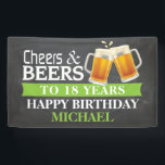 Cheers and Beers Happy 18th Birthday Banner Green<br><div class="desc">Cheers and Beers Happy 18th Birthday Banner Green. For further customisation,  please click the "Customise it" button and use our design tool to modify this template.</div>
