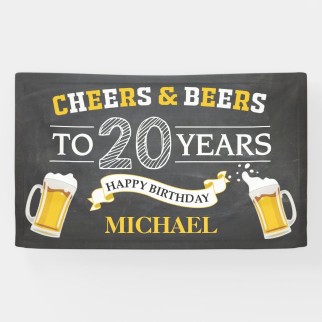 Cheers and Beers Happy 20th Birthday Banner (Horizontal)