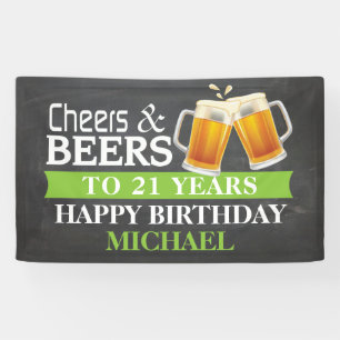 Cheers and Beers Happy 21st Birthday Banner Green