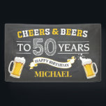 Cheers and Beers Happy 50th Birthday Banner<br><div class="desc">Cheers and Beers Happy 50th Birthday Banner. For further customisation,  please click the "Customise it" button and use our design tool to modify this template.</div>