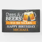 Cheers and Beers Happy 50th Birthday Banner Orange