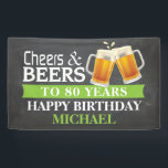 Cheers and Beers Happy 80th Birthday Banner Green<br><div class="desc">Cheers and Beers Happy 80th Birthday Banner Green. For further customisation,  please click the "Customise it" button and use our design tool to modify this template.</div>