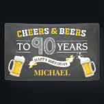Cheers and Beers Happy 90th Birthday Banner<br><div class="desc">Cheers and Beers Happy 90th Birthday Banner. For further customisation,  please click the "Customise it" button and use our design tool to modify this template.</div>