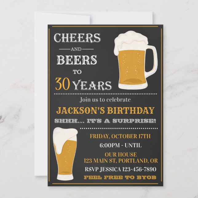 Cheers and beers invitation Adult birthday party (Front)