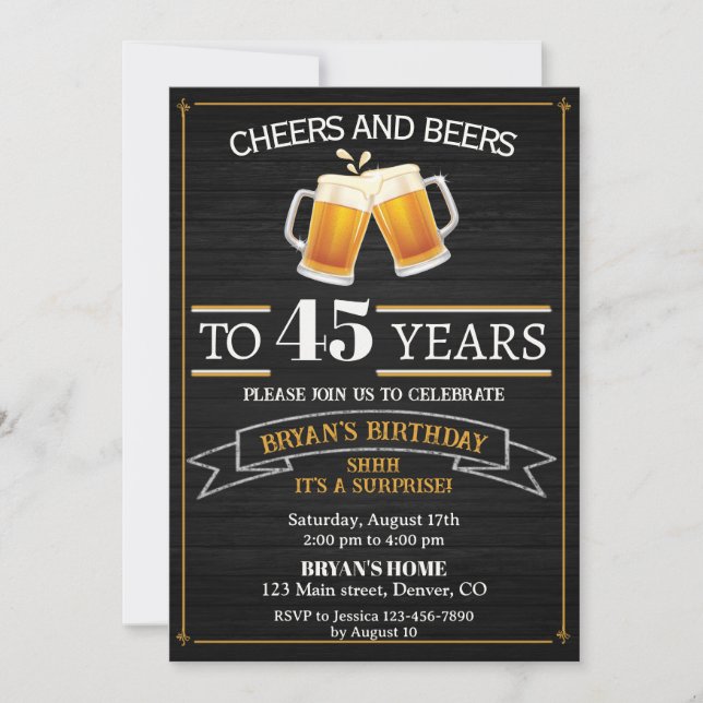 Cheers and beers invitation Adult birthday party (Front)
