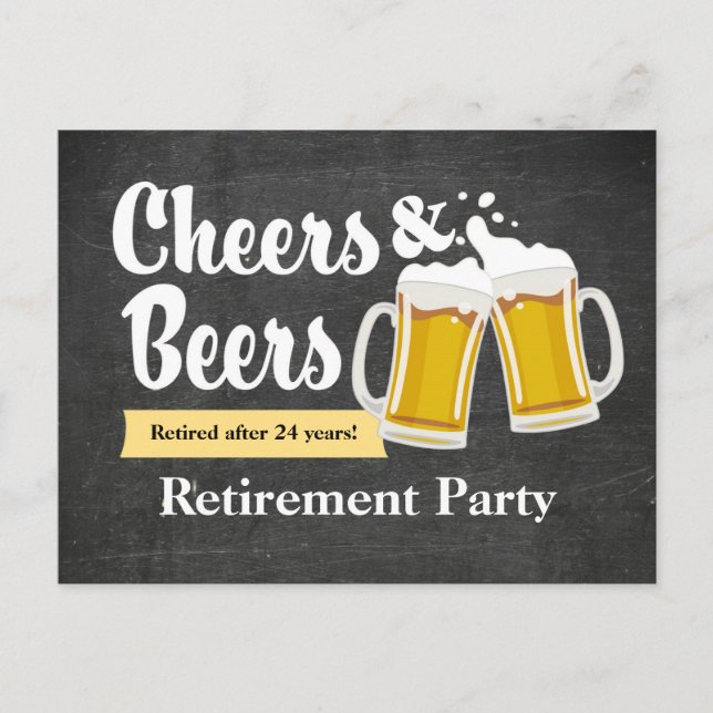cheers and Beers retirement party Invitation Postcard (Front)