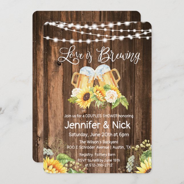 Cheers and Beers Rustic Couples Shower Invitation (Front/Back)