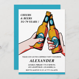 Cheers and Beers Rustic Men Blue 79th birthday Invitation
