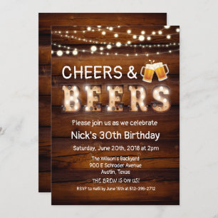 Cheers and Beers Rustic Wood Invitation