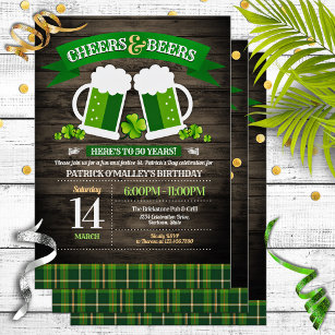 Cheers and Beers St. Patrick's Day Birthday Party Invitation