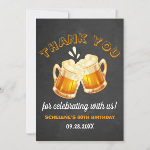 Cheers and Beers Surprise 60th Birthday Chalkboard Thank You Card