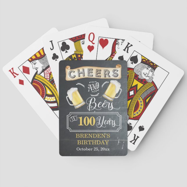 Cheers and Beers to 100 Years Birthday Party Playing Cards (Back)