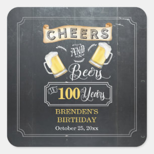 Cheers and Beers to 100 Years Birthday Party  Square Sticker