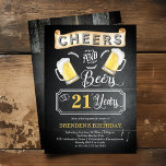 Cheers and Beers to 21 Years Birthday Party Invitation<br><div class="desc">Celebrate your 21st Birthday in style with this rustic woodsy "Cheers and Beers" chalkboard and multi-toned wood vintage barroom look design.  Composite design by Holiday Hearts Designs (rights reserved).</div>