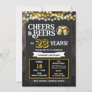 Cheers and Beers to 23 Years Backyard BBQ Birthday Invitation