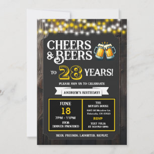 Cheers and Beers to 28 Years Backyard BBQ Birthday Invitation