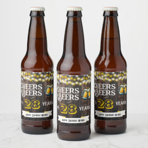 Cheers and Beers to 28 Years Rustic Birthday Beer Bottle Label