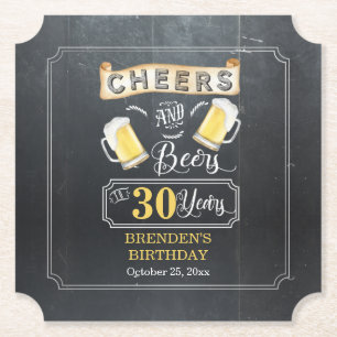 Cheers and Beers to 30 Years Birthday Party Paper Coaster