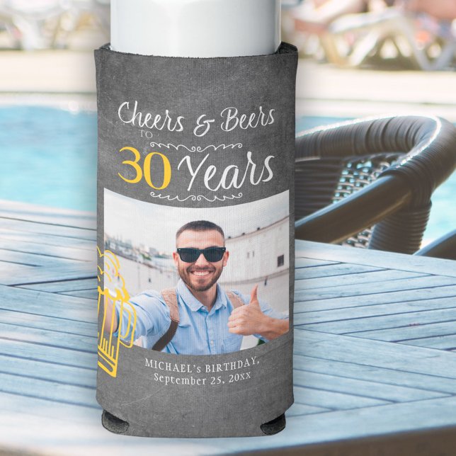 Cheers and beers to 30 years men birthday photo seltzer can cooler (Creator Uploaded)