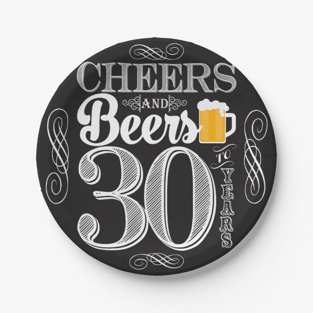 Cheers and Beers to 30 Years Paper Plates 7" (Front)