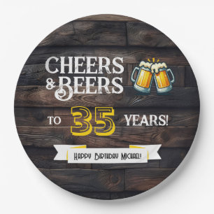 Cheers and Beers to 35 Years Rustic Birthday Paper Plate
