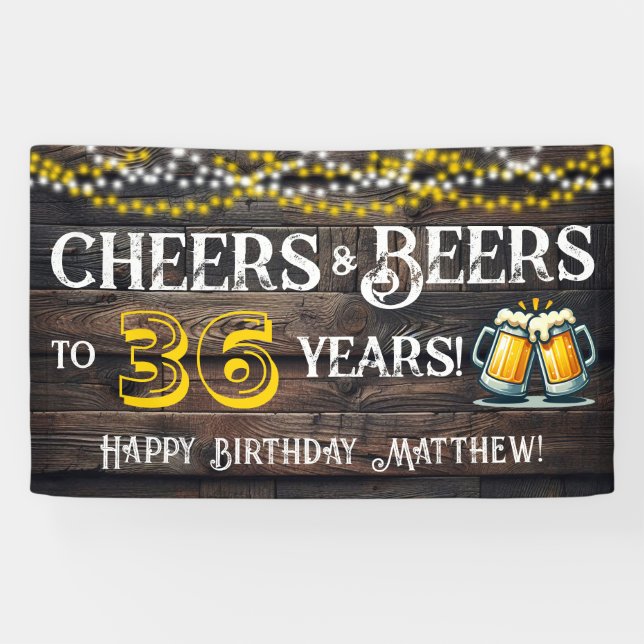 Cheers and Beers to 36 Years Birthday Party Banner (Horizontal)