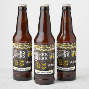 Cheers and Beers to 36 Years Rustic Birthday Beer Bottle Label