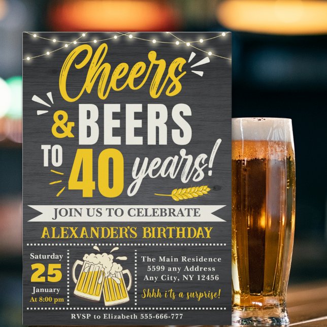 Cheers and Beers to 40 Years, Beer-Themed  Invitation (Creator Uploaded)
