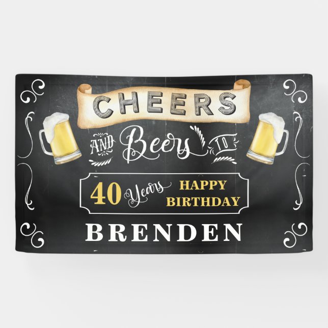 Cheers and Beers to 40 Years Birthday Party  Banne Banner (Horizontal)